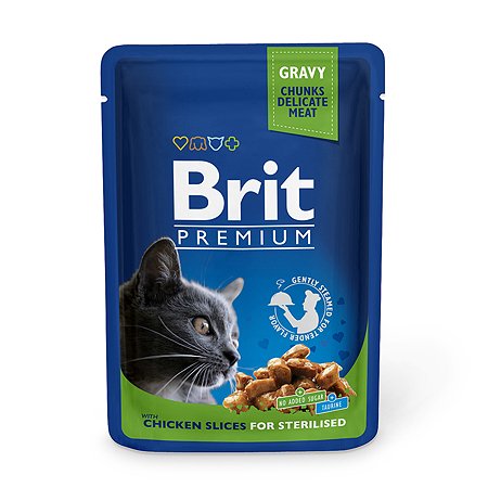 Корм влажный для кошек Brit Premium 100г курица стерилизованных