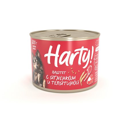 Корм для собак Harty 200г паштет с ягненком и телятиной для активных пород консервированный