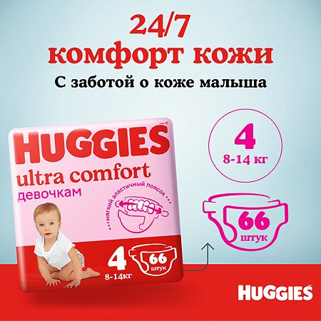 Подгузники для девочек Huggies Ultra Comfort 4 8-14кг 66шт - фото 10