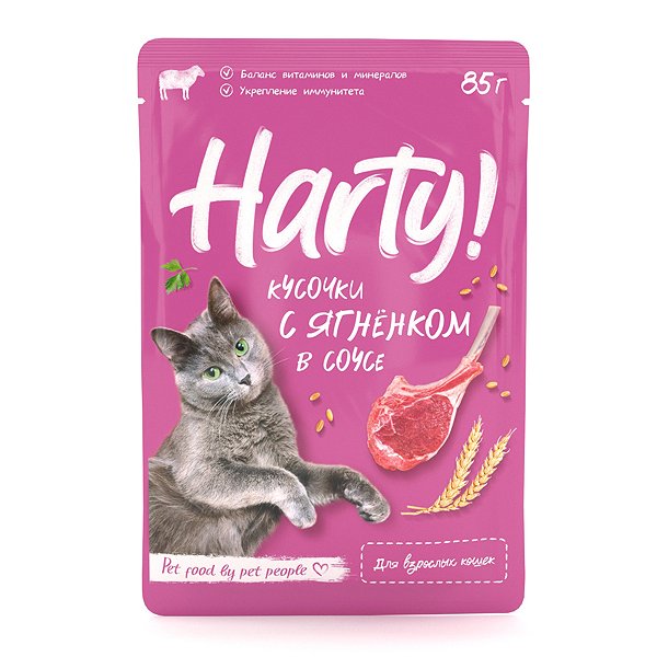 Корм для кошек Harty 85г с ягненком для взрослых кусочки в соусе консервированный
