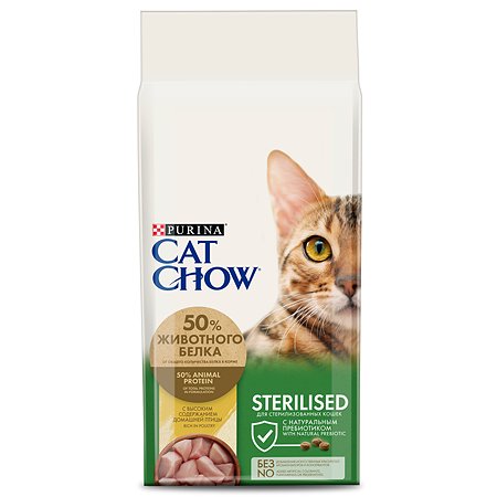 Корм сухой для кошек Cat Chow 15кг с высоким содержанием домашней птицы при стерилизации и кастрации
