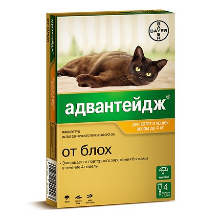 Препарат инсектоакарицидный для кошек BAYER Адвантейдж 0.4мл 4пипетки