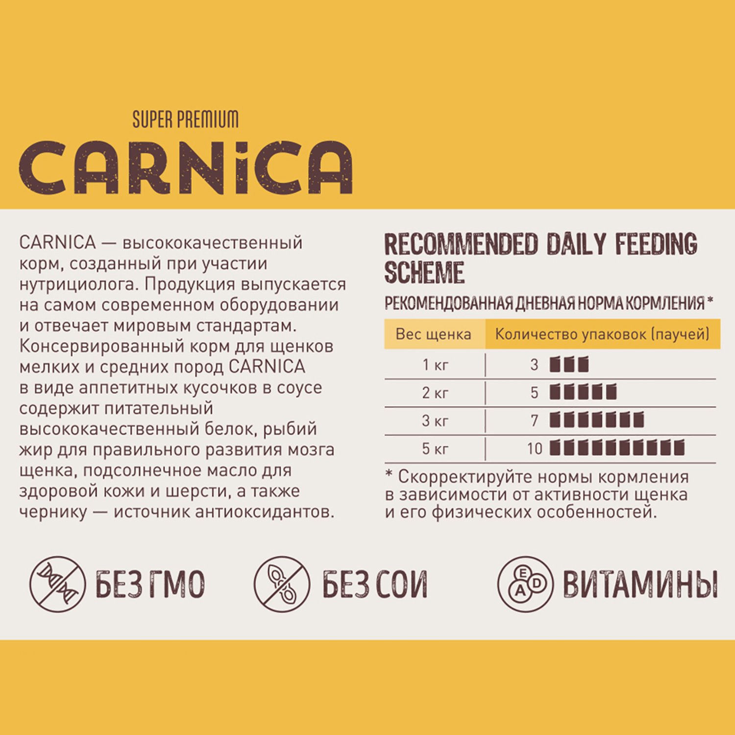 Корм для щенков Carnica 85г с говядиной кусочки в соусе консервированный - фото 3