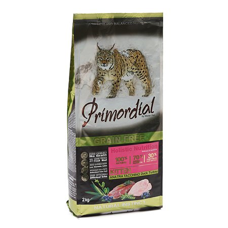 Корм сухой для котят Primordial 2кг беззерновой утка-индейка