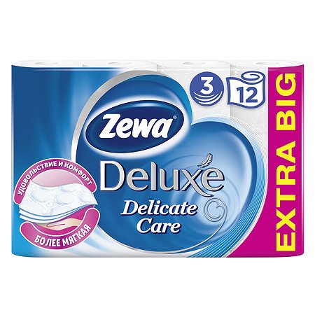 Туалетная бумага Zewa Deluxe 3слоя 12рулонов Белая