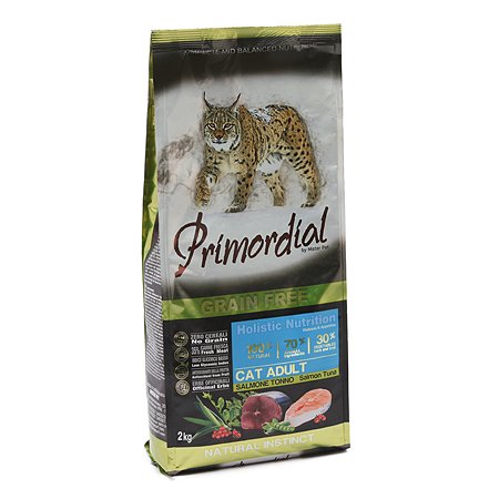 Корм сухой для кошек Primordial 2кг беззерновой лосось-тунец