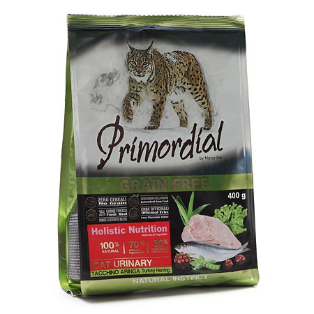 Корм сухой для кошек Primordial 400г беззерновой индейка-сельдь МКБ