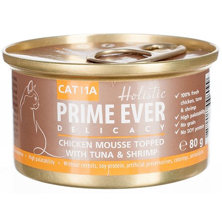 Корм для кошек Prime Ever цыпленок с тунцом и креветками влажный мусс 0.08кг