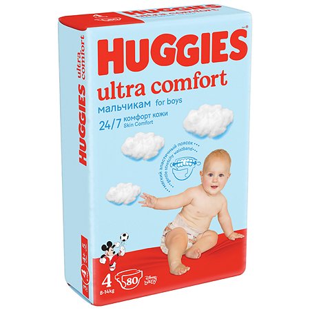 Подгузники для мальчиков Huggies Ultra Comfort 4 8-14кг 80шт - фото 3