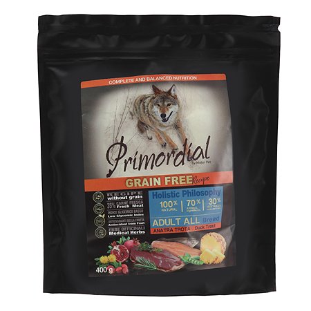 Корм для собак Primordial беззерновой форель-утка 400г