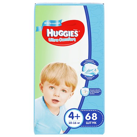 Подгузники Huggies Ultra Comfort для мальчиков 4+ 10-16 кг 68 шт