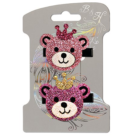 Набор зажимов для волос B&H Мишки в короне 2шт Нежно-розовый-Розовый W0143 - фото 2