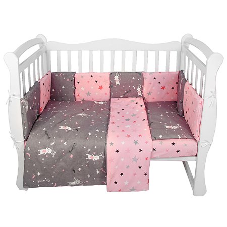 Комплект в кроватку AmaroBaby 15 предметов: 3+12 подушек-бортиков Princess серо-розовый