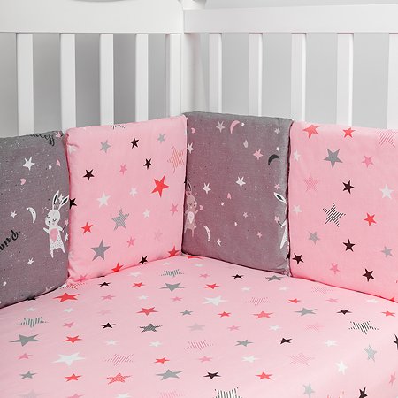 Комплект в кроватку AmaroBaby 15 предметов: 3+12 подушек-бортиков Princess серо-розовый - фото 3