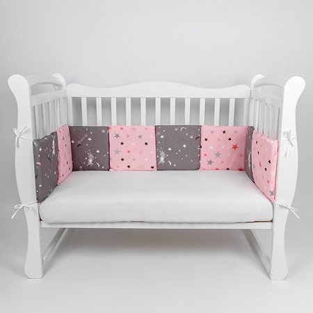 Комплект в кроватку AmaroBaby 15 предметов: 3+12 подушек-бортиков Princess серо-розовый - фото 4