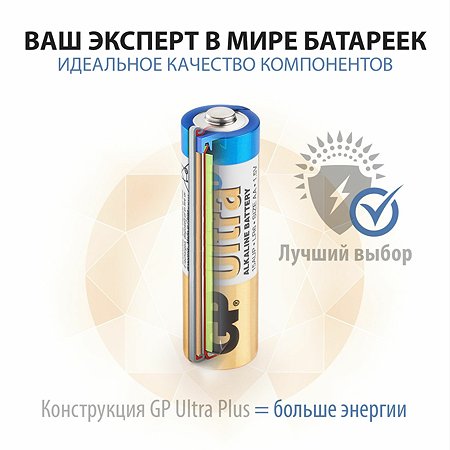 Батарейки GP Ultra Plus алкалиновые (щелочные) тип АА (LR6) 4 шт - фото 8