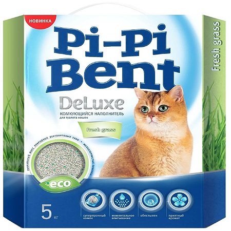 Наполнитель для кошек Pi-Pi-Bent DeLuxe Fresh grass комкующийся 5кг
