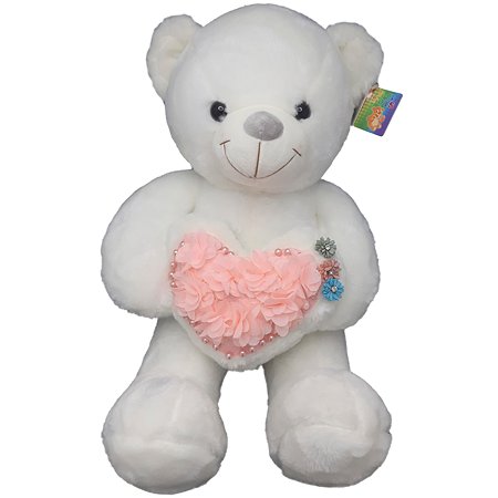 Мягкая игрушка Avocadoffka Белый медведь с сердцем из розовых цветов 60см - фото 1