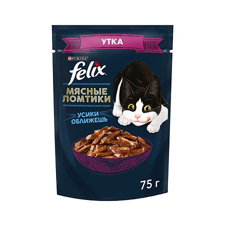Корм для кошек Felix Мясные Ломтики влажный с уткой 75г
