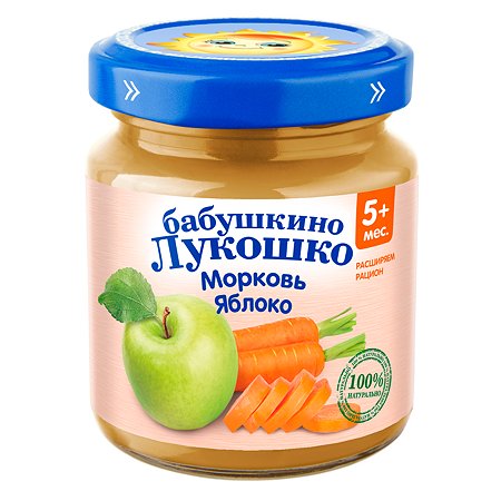 Пюре Бабушкино лукошко морковь-яблоко для детей с 5 месяцев 100 г