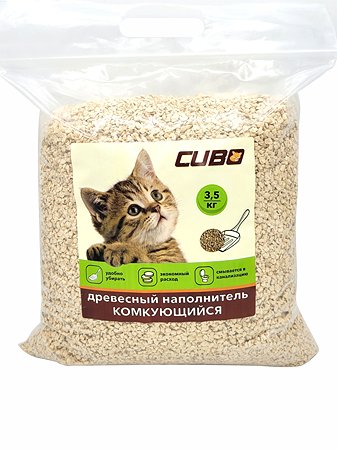 Наполнитель для кошек CUBO древесный комкующийся 3.5 кг