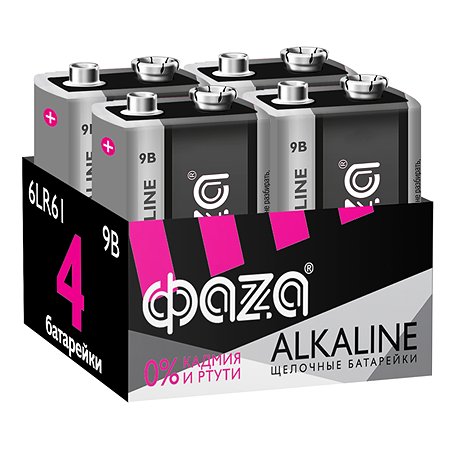 Батарейки алкалиновые ФАZА Alkaline Крона 4 шт 6LR61A-P4
