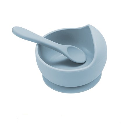 Набор детской посуды MIKMEL Dusty Blue силиконовая тарелка на присоске и ложка