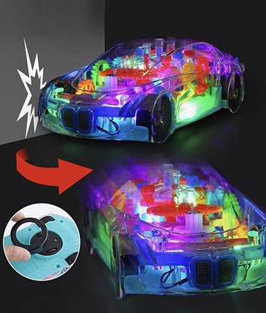 Машинка прозрачная BalaToys с шестеренками светящаяся - фото 4