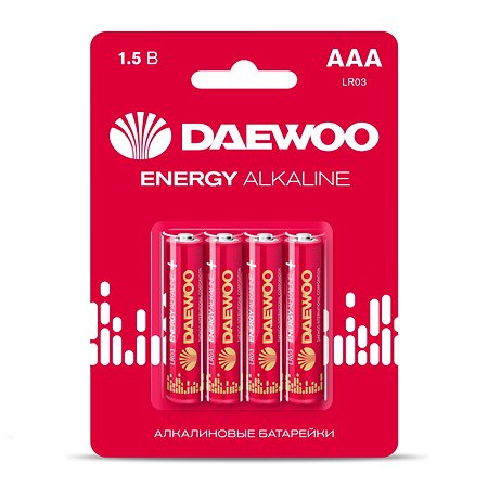 Батарейки алкалиновые DAEWOO Energy Alkaline ААA LR03 Мизинчиковые 4 шт LR03EA-4B