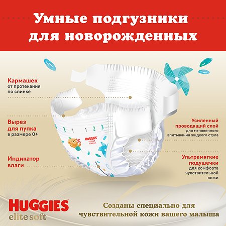 Подгузники Huggies Elite Soft для новорожденных 1 3-5кг 20шт - фото 6