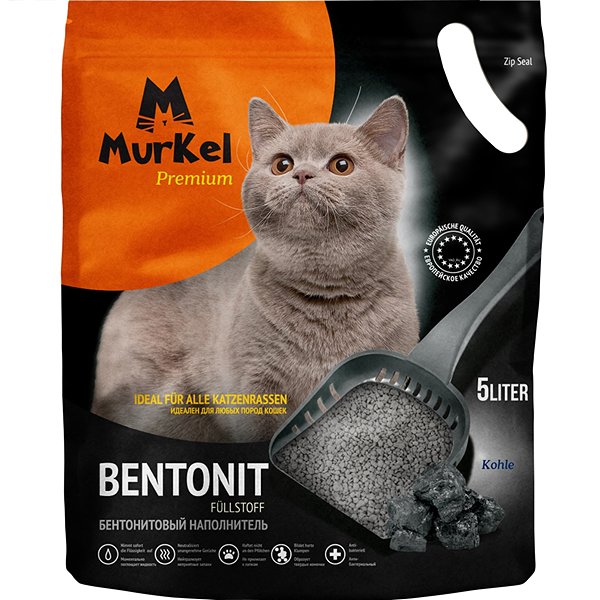 Наполнитель для кошек Murkel бентонит активированный уголь 5 л