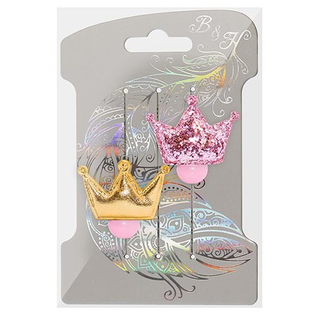 Набор резинок для волос B&H Корона с блестками Розовая-Золотая 2шт W0007 - фото 4
