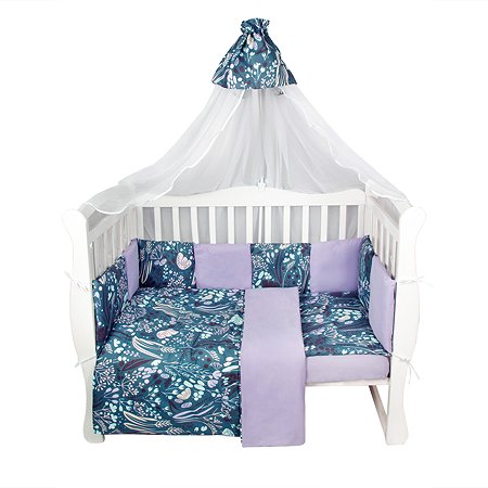 Комплект Premium AmaroBaby в кроватку 18 предметов: 6 + 12 подушек-бортиков Flower dreams фиолетовый