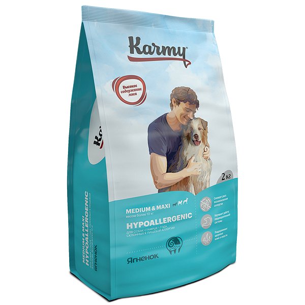 Корм для собак Karmy 2кг Hypoallergenic Medium Maxi для средних и крупных пород склонных к пищевой аллергии ягненок