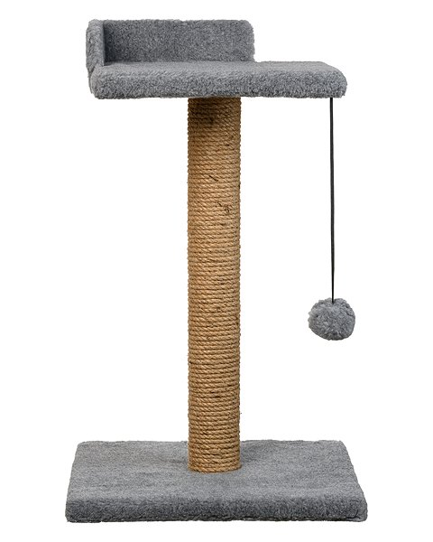 Когтеточка PETMIL столбик с полкой-лежанкой и игрушкой 60х35х35 см серая