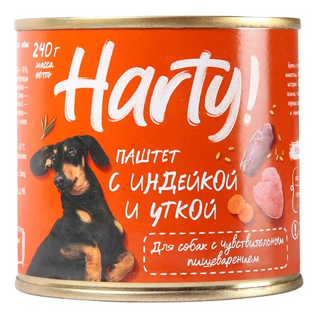 Корм Harty 240г для собак с чувствительным пищеварением паштет с индейкой и уткой