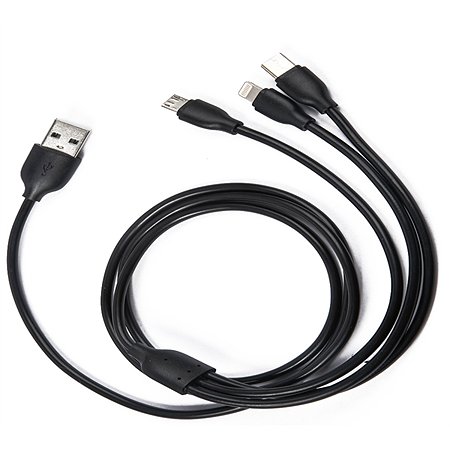 Дата-кабель mObility 3в1 USB – microUSB+Lightning+Type-C 2A черный