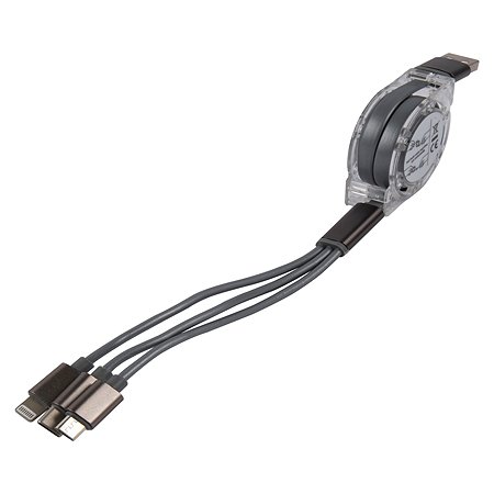 Дата-кабель mObility 3в1 рулетка USB – microUSB + Lightning + Type-C 2A серебристый
