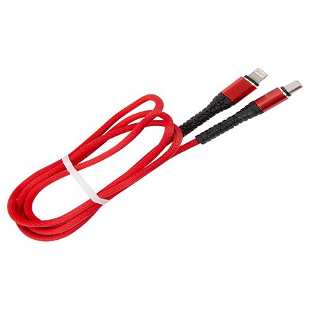 Дата-кабель mObility Type-C - Lightning 3А тканевая оплетка красный