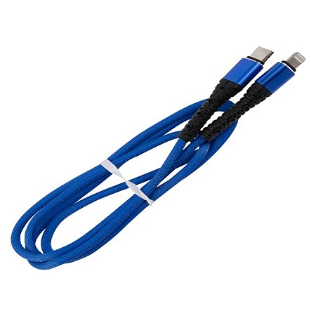 Дата-кабель mObility Type-C - Lightning 3А тканевая оплетка синий