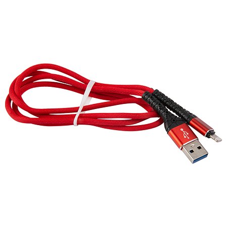 Дата-кабель mObility USB – Lightning 3А тканевая оплетка красный