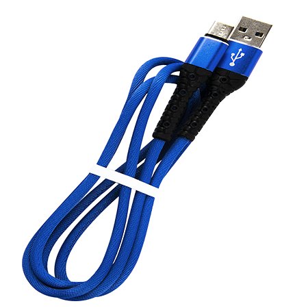 Дата-кабель mObility USB – Type-C 3А тканевая оплетка синий