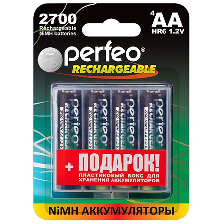 Аккумуляторные батарейки Perfeo AA2700mAh/4 штуки+BOX