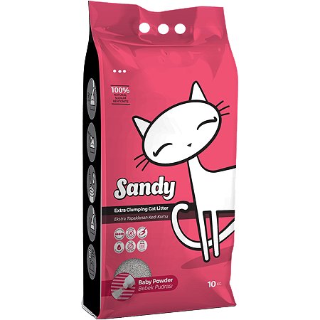 Наполнитель для кошек Sandy комкующийся с ароматом детской присыпки 10кг