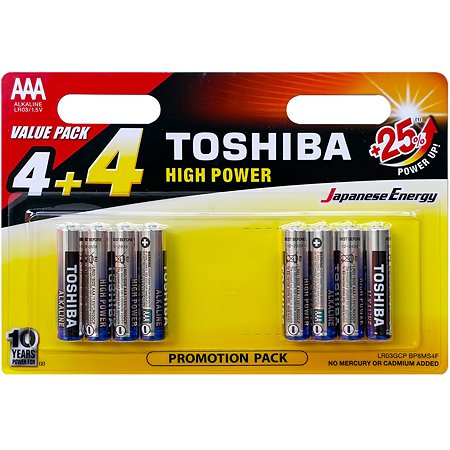 Батарейки Toshiba LR03 щелочные alkaline Мизинчик High Power 8шт AAA 1.5V - фото 1