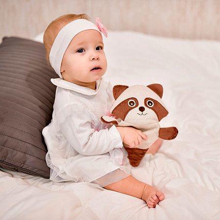Игрушка-грелка Мякиши детская с вишнёвыми косточками Енот для новорождённых от коликов - фото 3