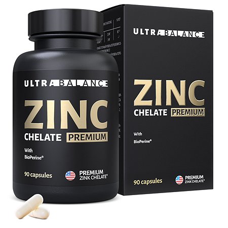 Цинк хелат премиум UltraBalance zinc chelated with bioperine хелатный с пиперином витамин бад комплекс 90 ка псул