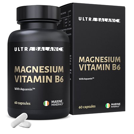 Магний витамин В6 UltraBalance антистресс успокоительное Mg b6 премиум с аквамином 60 капсул