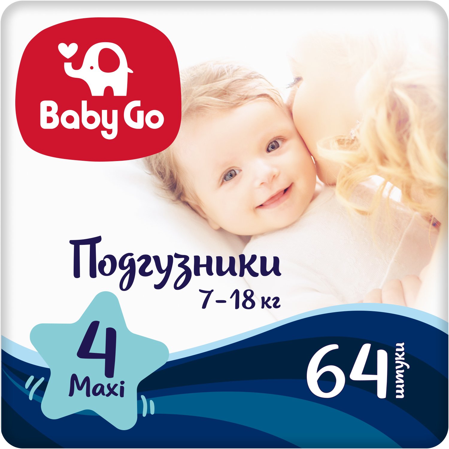 Подгузники BabyGo Maxi 7-18кг 64шт 2314787 - фото 1