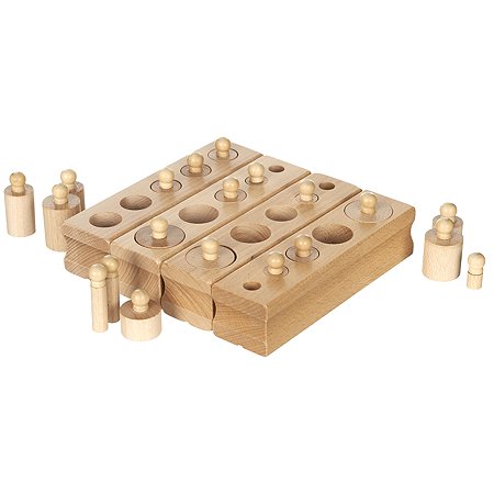 Развивающая игра Монтессори КУЗЯ ТУТ Игровой набор Чудо ци линдры из дерева (Бук) 4 блока с бочонками в наборе
